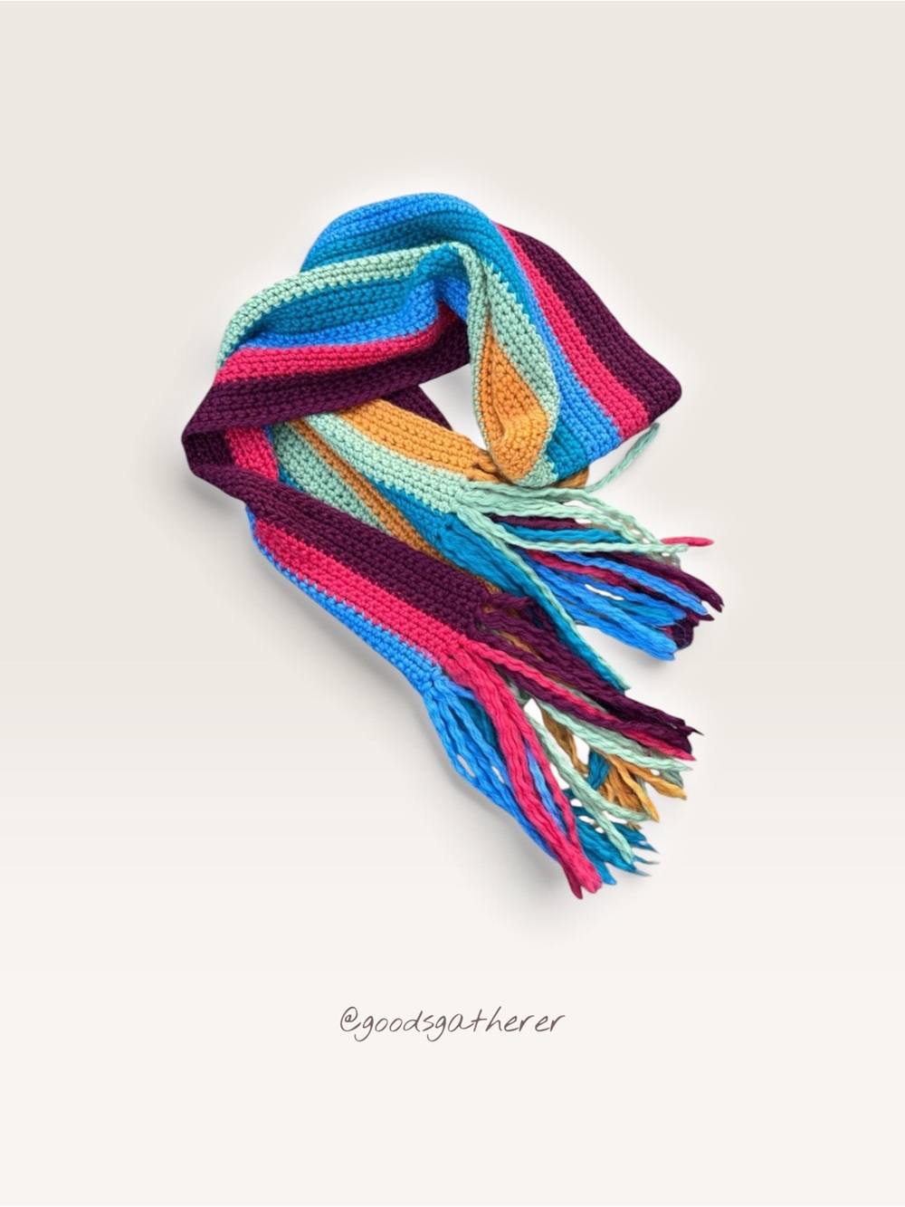 American Eagle Outfitters Hand Knit Wool Blend Striped Fringe Scarf Multicolor